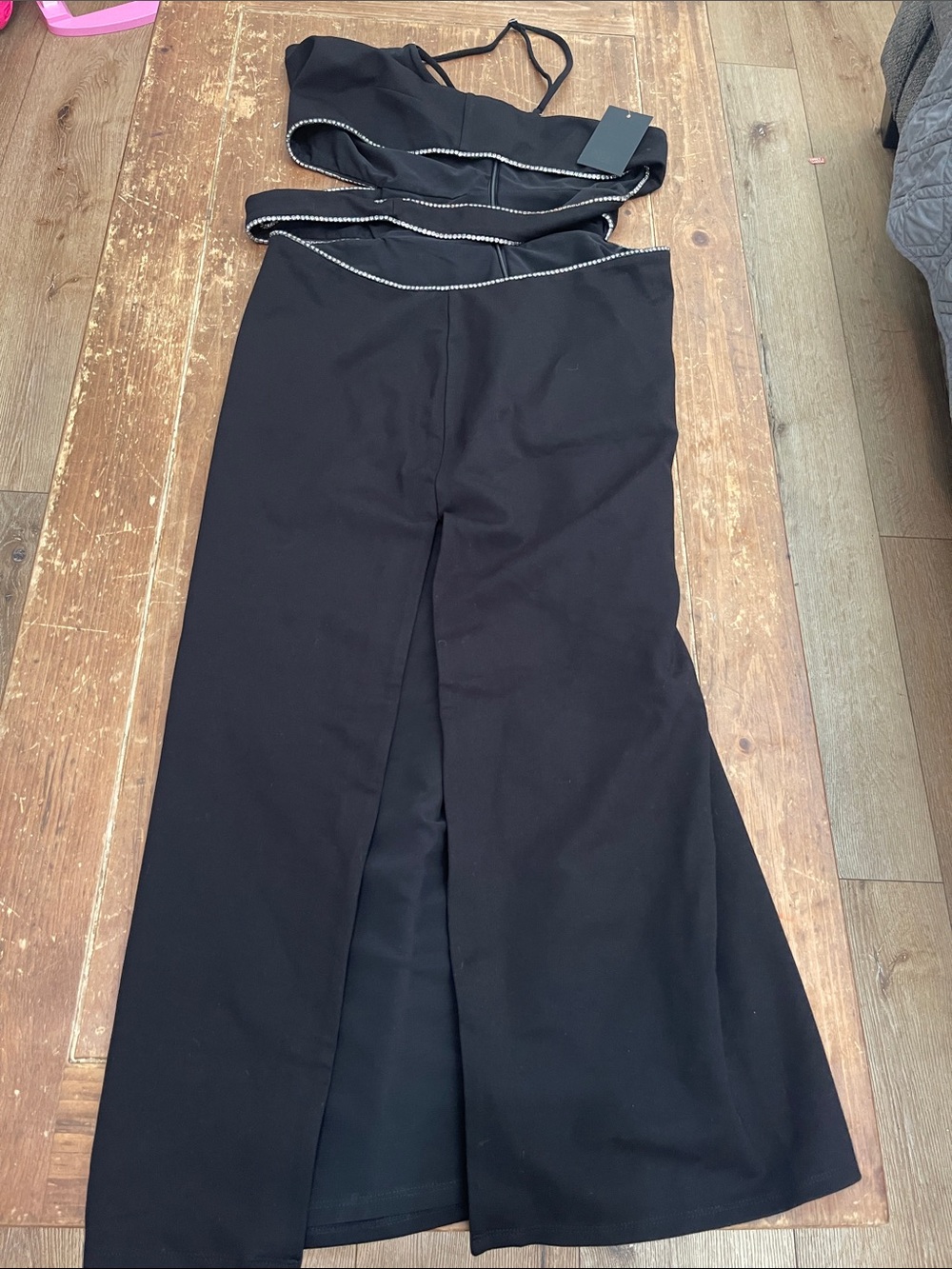 NBD Black Asymmetrical Two-Piece Set with Crystal Trim